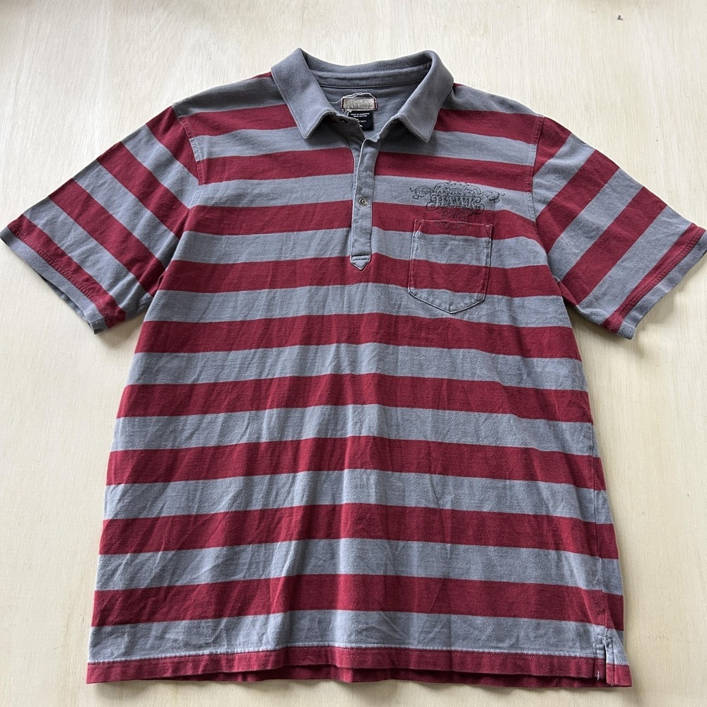 Tony Hawk Polo Shirt Mens XL Gray Red Stripe 100% Cotton Skateboard Casual